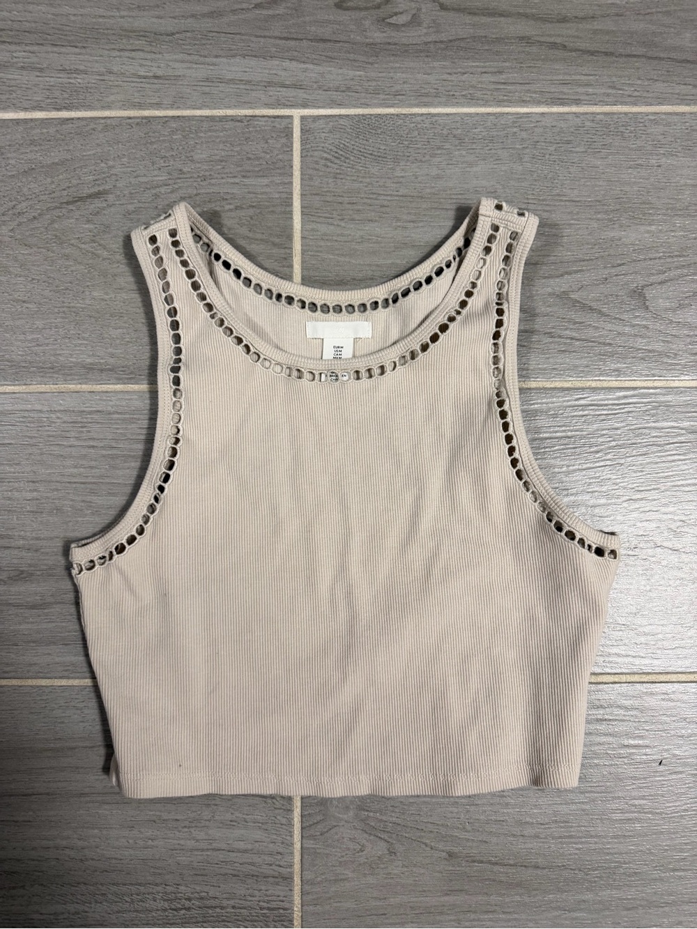 H&M Cream Ribbed Eyelet Crop Tank